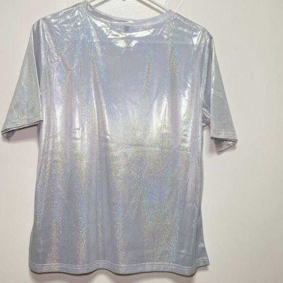 Gray Rainbow Sparkle Short Sleeve Crew Neck Top - Picture 6 of 12